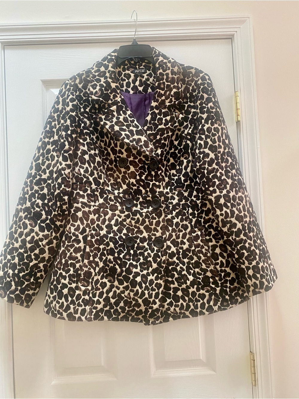 Apt. 9 Leopard Print Peacoat - Black & Cream